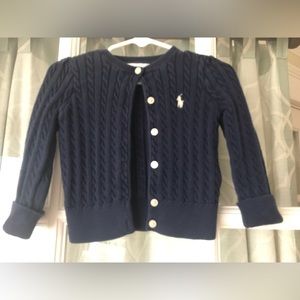 Ralph Lauren 18 months navy blue button up cardigan with logo in EUC, no wear